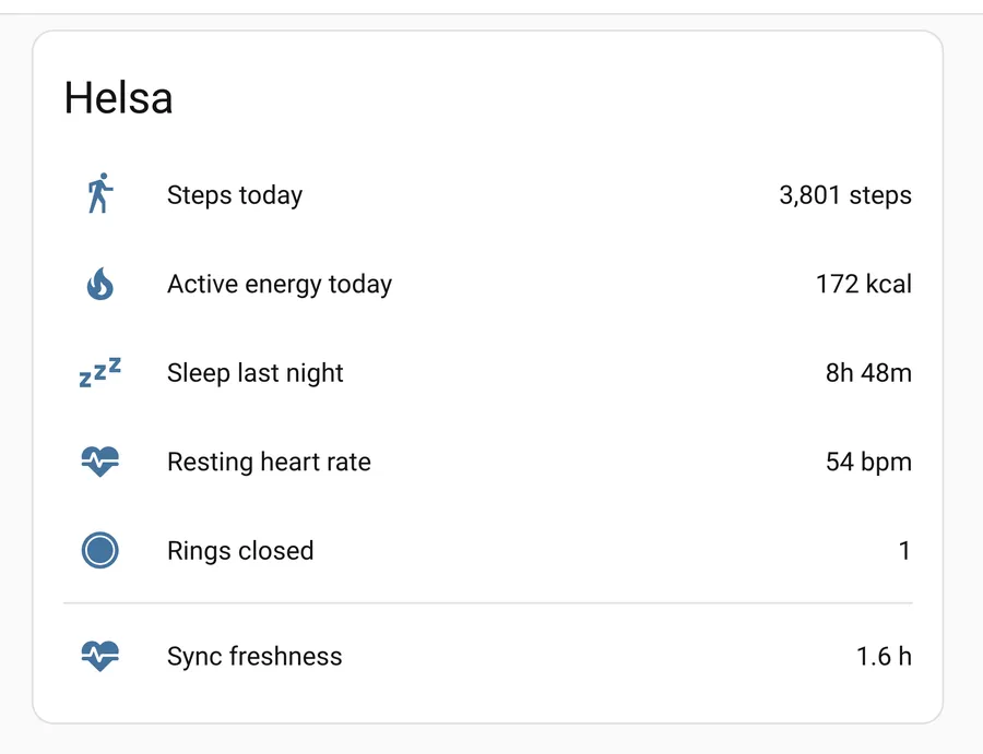 Home Assistant dashboard card with Helsa entities