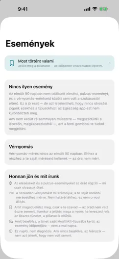 Események — What the watch recorded, and what you felt at the time. The second half is the part no other app keeps.