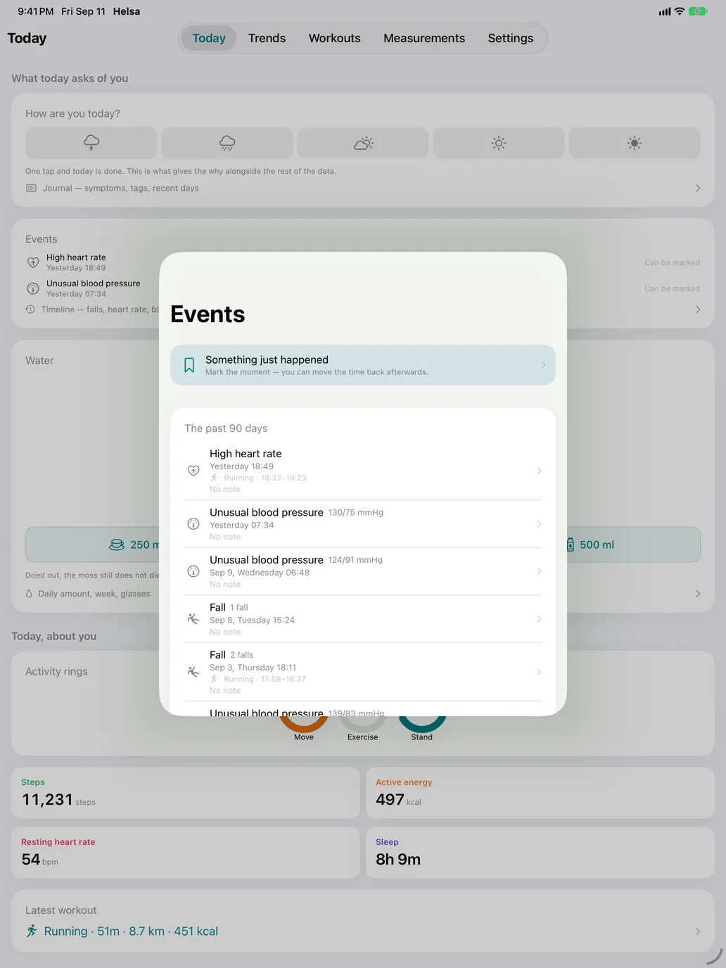 Events — What the watch recorded, and what you felt at the time. The second half is the part no other app keeps.